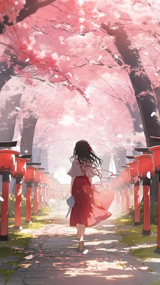 NC MKT manga and anime asian girl walking amidst pink cherry bl 204fb9bf f180 4ed0 982a 90e92ead0ac5
